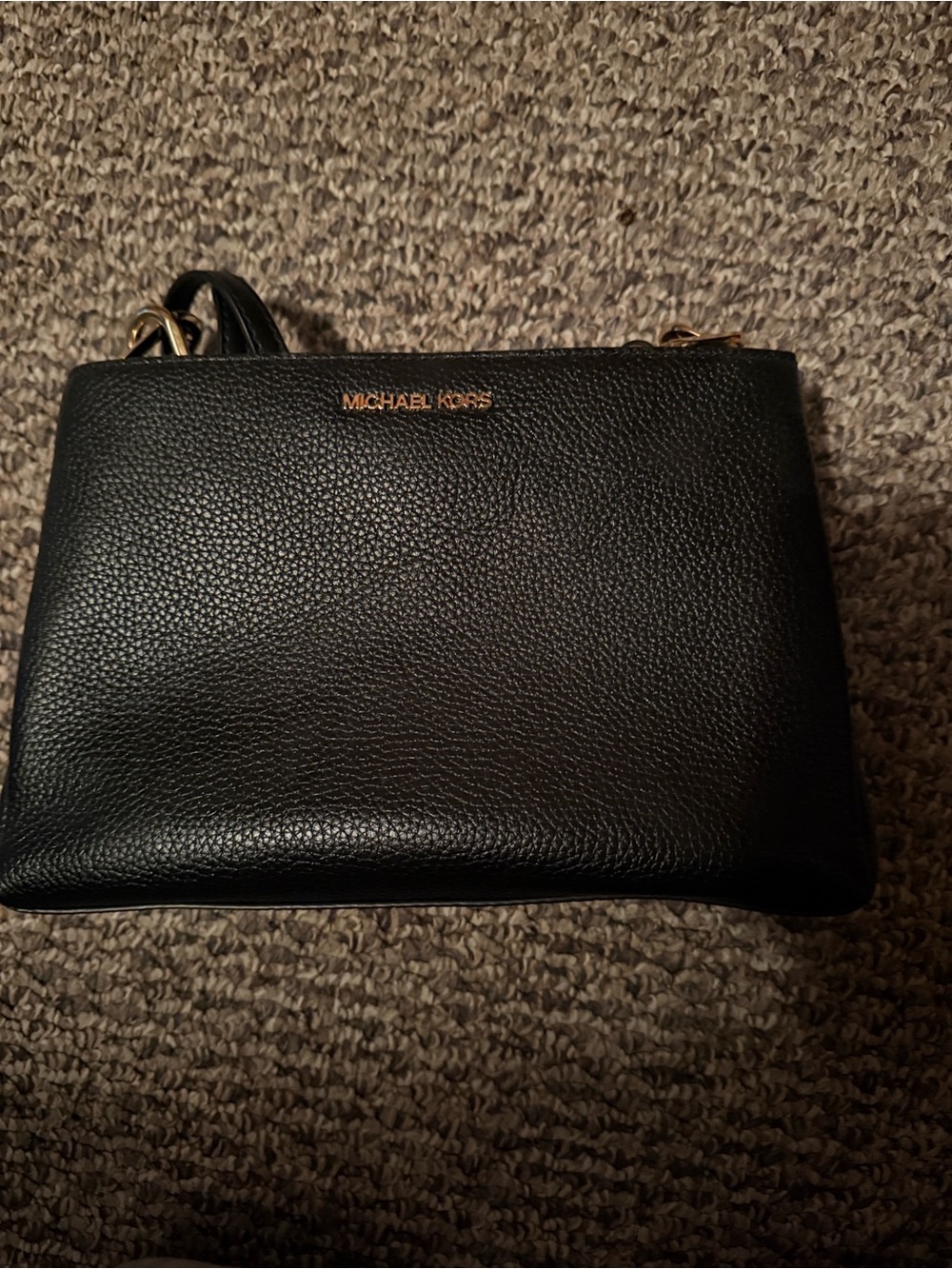 Michael Kors Black Pebbled Leather Shoulder Bag with Gold Hardware